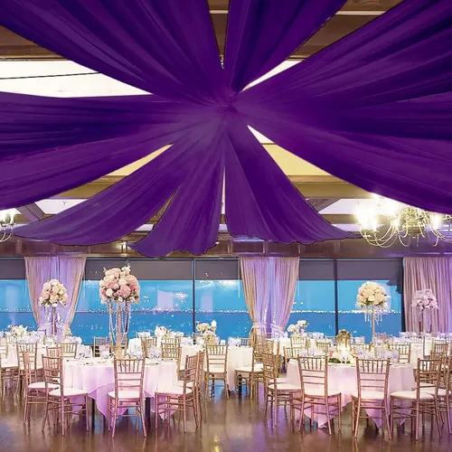 Miniatura 12 de FOTSHARER Cortinas de techo azules para decoración de boda, 5 x 10 pies, 6 paneles de tela de techo, cortinas de arco de boda, cortinas de gasa