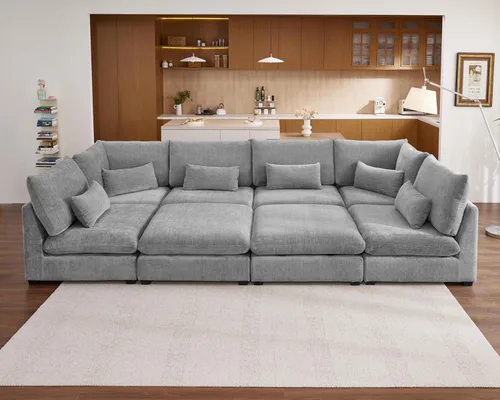 Miniatura 13 de Sofá Modular de Gran Tamaño, Sofá Seccional de Chenilla Nube Extra Profundo con Chaise Otomana, Sofá Esponjoso de Chenilla de 4 Plazas para Sala