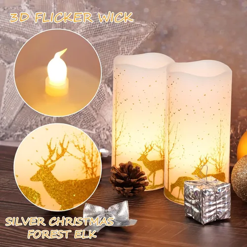 Miniatura 3 de 2 paquetes de velas sin llama parpadeantes LED de Navidad, velas de cera operadas por baterías con temporizador y control remoto, velas sin llama