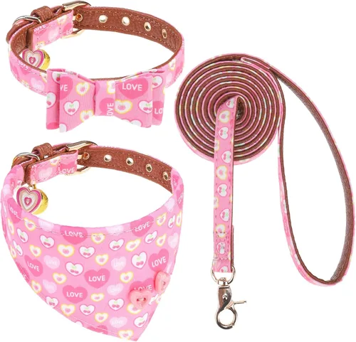 Miniatura 34 de EXPAWLORER Juego de collar y correa para perro - Corbata de moño clásica a cuadros para perro y collar bandana para perro con campana, correa