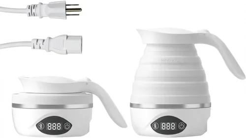 Hervidor de viaje plegable eléctrico portátil plegable para agua hirviendo, adecuado para 110 V y 220 V de doble voltaje, para té y café, 850 W