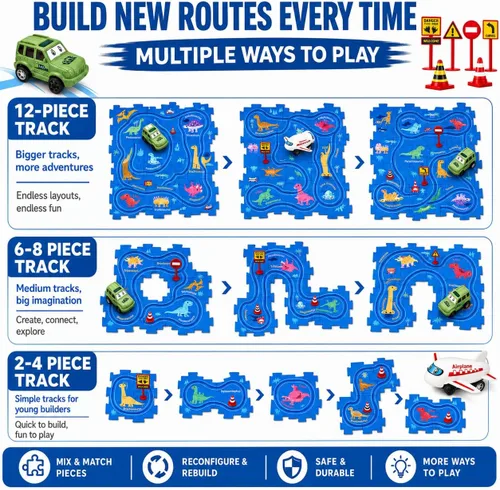 Miniatura 3 de hahaland Puzzle Racer Juego de Pista de Coches para Niños - Tamaño Más Grande de 5x5 Pulgadas de Cada Pieza, Juguetes para Edades 3-4, para Niños