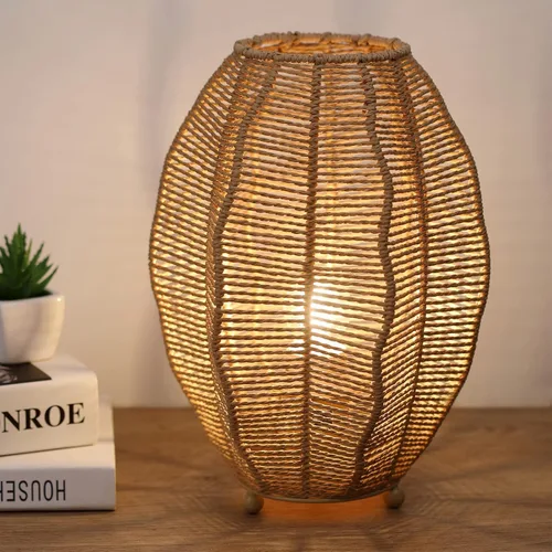 Miniatura 7 de Lámparas de mesa boho para dormitorio y sala de estar - Pequeñas linternas de canasta tejida natural con pantallas de cuerda de papel