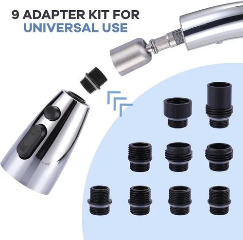 Miniatura 3 de WOWOW Cabezal de llave de cocina de repuesto cromado, boquilla de pulverización extraíble de 3 funciones con 9 adaptadores para llave de fregadero