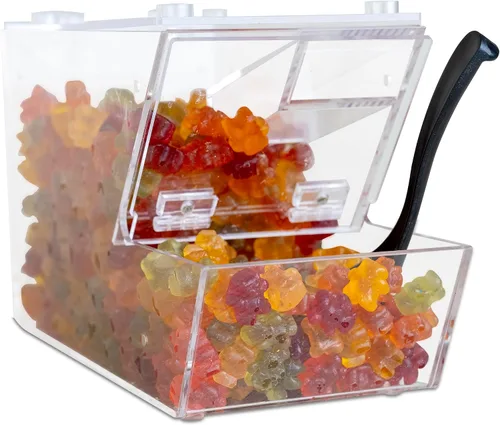 Miniatura 9 de IneVibe Dispensador de cobertura de caramelo – Recipiente acrílico a granel con cuchara, apilable y magnético para múltiples soportes en el estante