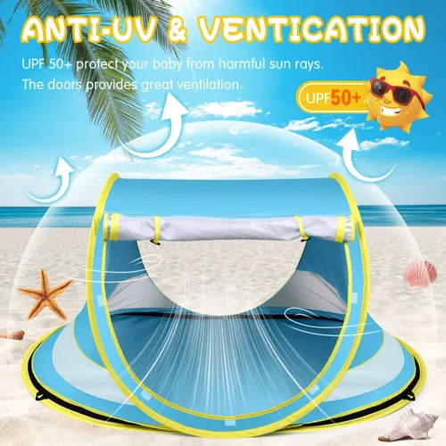 Miniatura 3 de Baby Beach Tent,Large Pop Up Beach Tent Sun Shade for Beach,Portable Baby Travel Tent with Mosquito Net,Indoor Baby Play Tent,UPF 50+ UV Protection