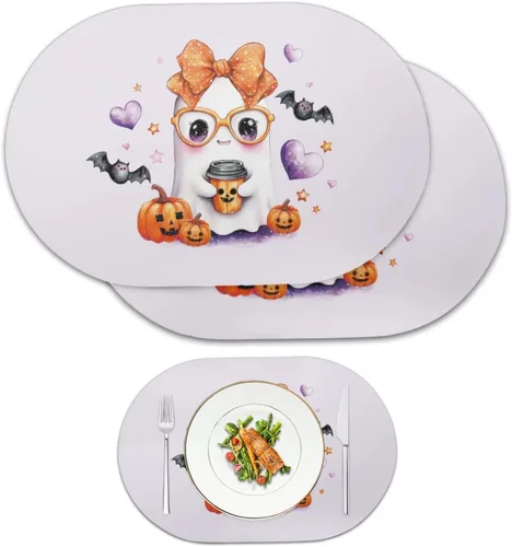 Miniatura 22 de Pumpkin Placemats Set of 4 Ghost Non Slip Washable Heat Resistant Place Mats 12x18 Inch Round Tablemats for Dining Kitchen Party Daily Table Decor