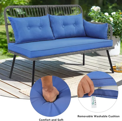 Miniatura 5 de YITAHOME Muebles de patio en forma de L para exteriores, juego de sofá seccional para patio trasero, porche con cojines gruesos, tumbona gris + azul