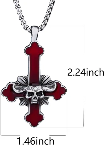 Miniatura 2 de ELFASIO Collar de cruz invertida de acero inoxidable para hombres y mujeres, diseño de cruz del diablo, cadena con colgante de cruz satánica al