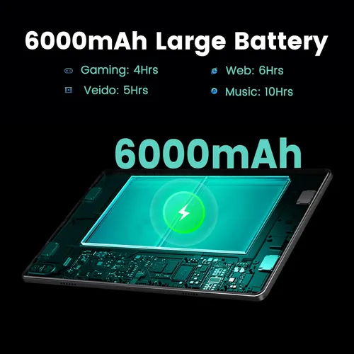 Miniatura 4 de Azeyou Tablet Android de 10 pulgadas, 8 GB de RAM 128 GB, octa-Core, pantalla IPS de 1280 × 800, WiFi 6 Bluetooth 5.0, batería de larga duración