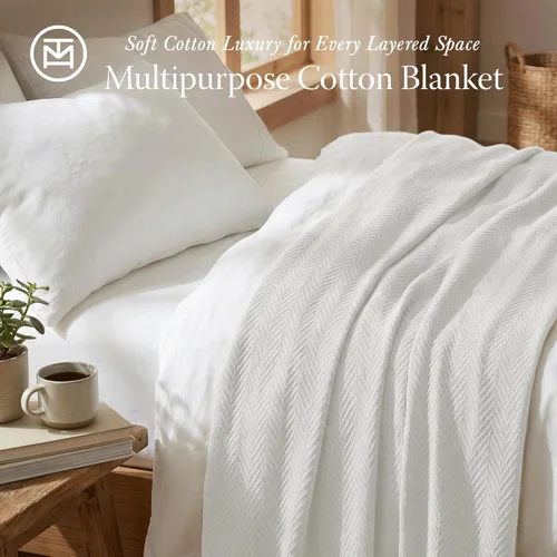 Miniatura 2 de Threadmill Mantas de Algodón de Lujo para Cama Tamaño Queen Manta de Algodón 100% Tamaño Queen para Todas las Estaciones Manta Térmica de Otoño