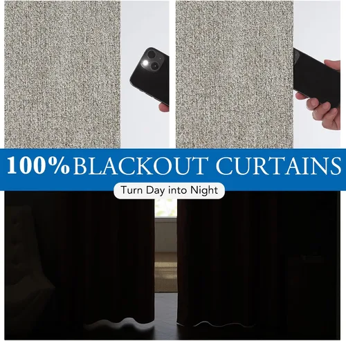 Miniatura 4 de Beauoop Cortinas de lino 100% opacas de 96 pulgadas de largo, 2 paneles para dormitorio, sala de estar, gris pardo con parte trasera blanca