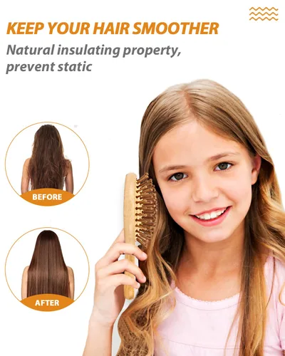 Miniatura 4 de Paquete de 2 cepillos de pelo con cerdas naturales, masajes cuero cabelludo antiestático desenredar el cabello para todo tipo, ligero (MINI)