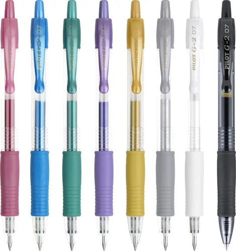 Miniatura 5 de Bolígafos metálicos de gel Pilot G2 (34423), de punta fina, tinta dorada y plateada, paquete de 4 unidades, Colores Variados