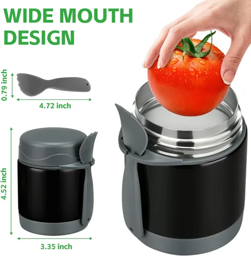 Miniatura 2 de Termo de sopa de 10 onzas para comida caliente para niños, tarro de comida aislado, contenedor térmico de almuerzo de comida caliente, caja de Negro