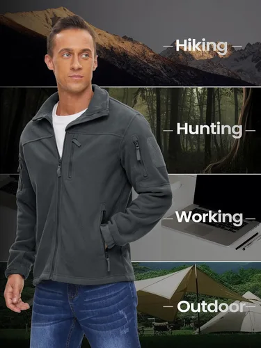 Miniatura 7 de TACVASEN Chaqueta de forro polar para hombre, chaqueta de invierno con cremallera completa, chaqueta táctica ligera, abrigos de senderismo al aire