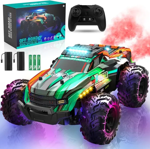 BLUEJAY Auto a control remoto, 1:16 todo terreno de alta velocidad RC camión para niños, camión Monster RC recargable con luces LED geniales y