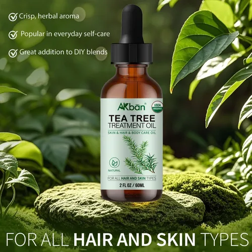 Miniatura 4 de AKBAN Aceite esencial de árbol de té y aceite de árbol de té para el tratamiento del cabello, 100% puro y natural, ideal para cabello, piel, uñas