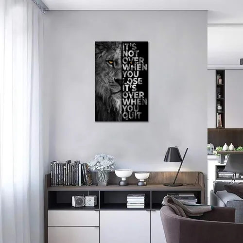 Miniatura 2 de Lienzo impreso de cabeza de león, arte de pared inspirador, póster de animales en blanco y negro, imagen motivacional con cita motivacional