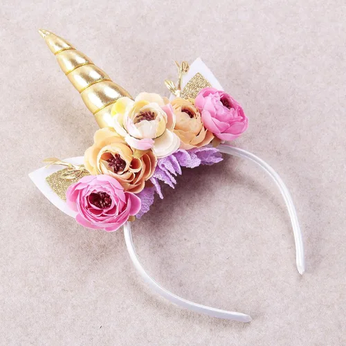 Miniatura 4 de Nishine Diadema de cuerno de unicornio con purpurina para niñas, diadema de camelia pony, banda para el pelo de flores, tiara para fiesta, regalo