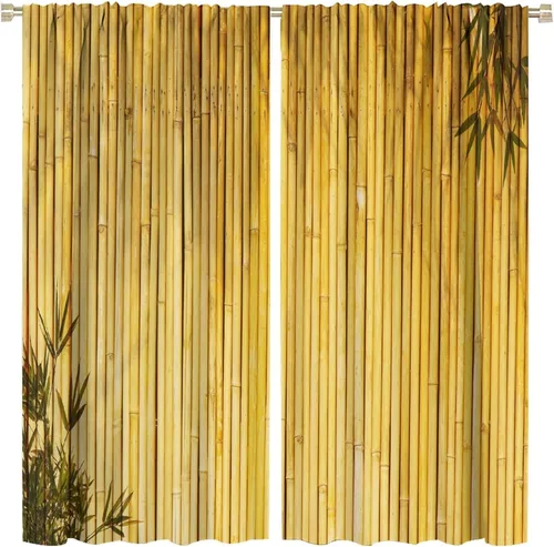 Miniatura 11 de Cortinas con estampado de bambú, tallos y hojas de bambú, temática oriental natural, oscurecimiento de habitación, ventana, ventana, cortina