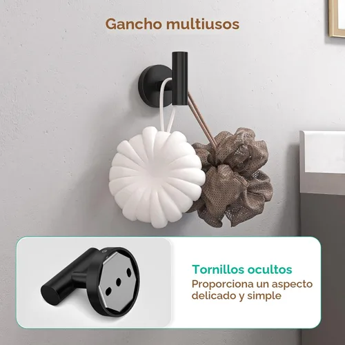 Miniatura 8 de USHOWER Set de accesorios de baño en color negro mate, juego moderno de toallero de 24 pulgadas montado en la pared, juego de accesorios de baño