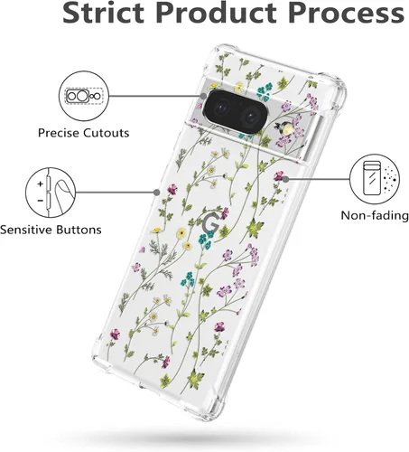 Miniatura 3 de RALEAVO Funda floral para Google Pixel 8, funda transparente para teléfono con patrón de ramas de flores, delgada y bonita, para niñas y mujeres