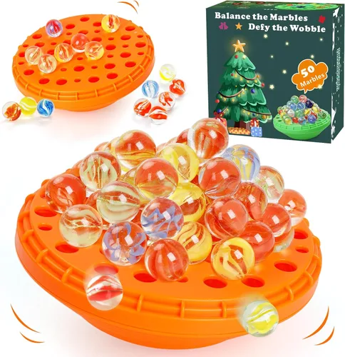 Miniatura 8 de Juego de equilibrio de canicas, 50 canicas coloridas con almacenamiento integrado, divertido desafío familiar para 1-4 jugadores, juguete educativo