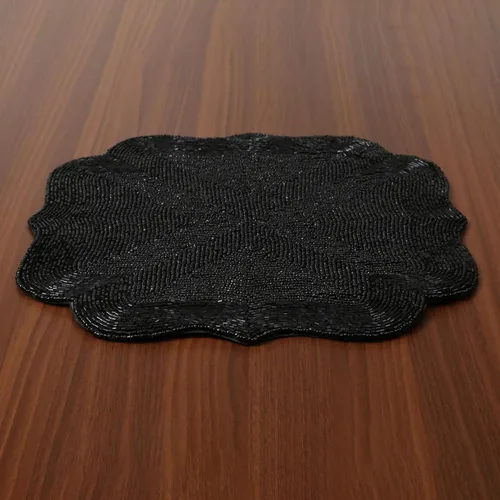 Miniatura 6 de Manteles individuales con cuentas para mesa de comedor, paquete de 2 manteles individuales redondos de Navidad con cuentas de 13 pulgadas