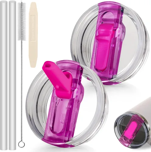 Miniatura 47 de 14 oz Tapa con popote abatible de repuesto para accesorios de vaso Stanley, 2 tapas antiderrames a prueba de derrames para vasos Stanley de 14 oz