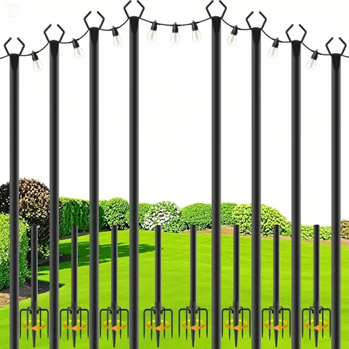 Miniatura 9 de zoegi Paquete de 2 postes de luz de 10 pies, postes de luz para luces exteriores con tenedor, soportes de luces colgantes para exteriores, soporte