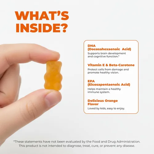 Miniatura 4 de Gomitas Omega 3 prémium para niños, aceite de pescado con sabor a naranja para niños, gomitas Omega 3 para niños, sin eructos de pescado, apoyo
