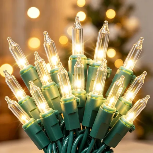 Miniatura 7 de YOUNGAR Paquete de 2 luces de Navidad transparentes, 100 focos de 7 metros, mini luces de Navidad con foco incandescente, luces de Navidad