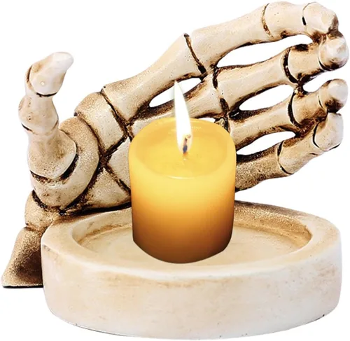 Miniatura 9 de Decoración de portavelas de Halloween, adorno de candelabro de mano de esqueleto de resina, soporte de vela de Halloween gótico aterrador