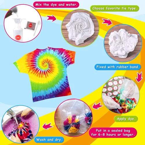 Miniatura 4 de Kit de teñido anudado para niños y adultos, juguete de artes y manualidades para niñas y niños de 6 a 12 años, kits de manualidades de teñido 25