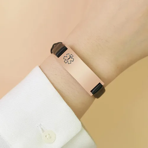 Miniatura 44 de MPRAINBOW Pulsera de alerta médica personalizada para mujer, correa de reloj de cuero genuino, grabado de doble cara, diabetes, epilepsia, joyería