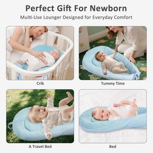 Miniatura 5 de Tumbona para bebé: nido de recién nacido suave y transpirable para bebés de 0 a 24 meses, almohada de algodón orgánico para bebé para tiempo boca