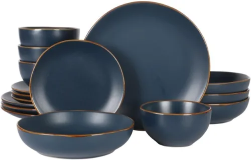 Gibson Home Hazeltine - Juego de vajilla de cerámica de piedra azul marino de 16 piezas, platos y cuencos, juego de cocina de cerámica duradera Azul