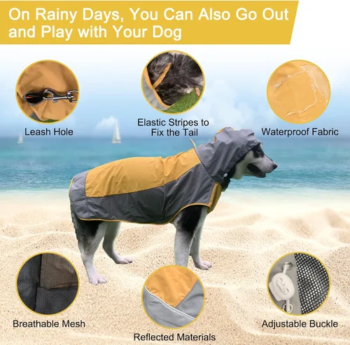Miniatura 5 de Impermeable para perro, chaqueta impermeable para perro, chaqueta reflectante para perro con capucha, poncho ligero para perro, abrigo de lluvia