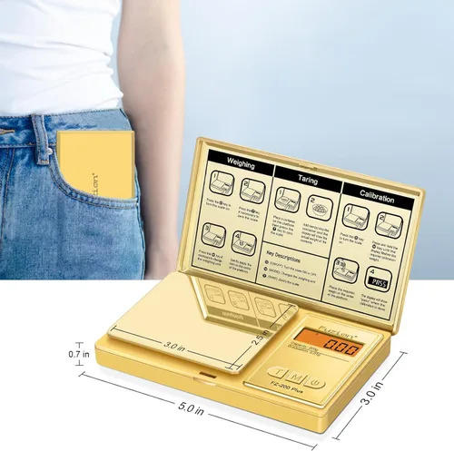 Miniatura 4 de Fuzion - Báscula digital de bolsillo en gramos con precisión de 0,01 gramos, chapado en oro y titanio, báscula digital de 200 g, báscula pequeña