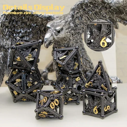 Miniatura 5 de DND - Dados de águila con diseño de águila de 7 piezas, metal DND para Dungeons and Dragons D&D para juegos de rol RPG (negro)