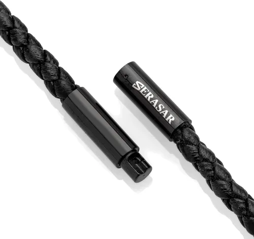 Miniatura 5 de SERASAR Collar de cuero de primera calidad para hombre, colgante de acero inoxidable, cierre seguro, tres colores, caja de joyería incluida