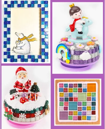 Miniatura 6 de Azulejos de mosaico, azulejos de vidrio, piezas de vidrio de mosaico de cristal brillante cuadrado a granel para decoración del hogar o manualidades