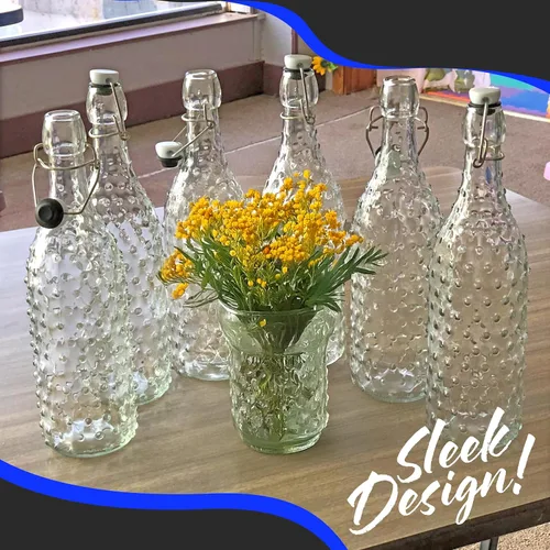 Miniatura 8 de Nevlers, juego de 6 botellas de vidrio con tapa abatible de 33 oz con puntos Botellas de vidrio transparentes de 1 litro con tapa, envoltura
