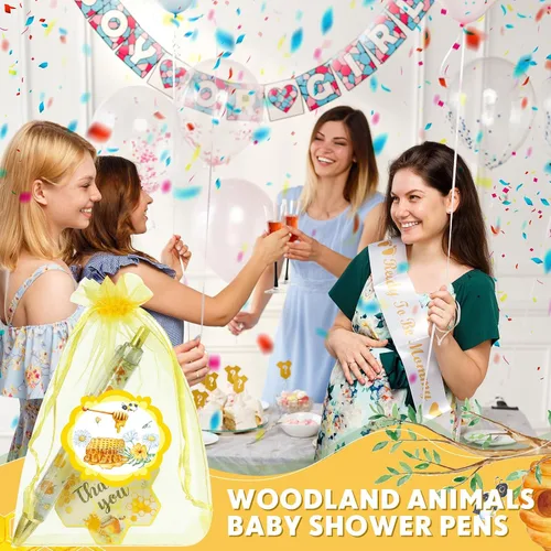 Miniatura 5 de Chuangdi 50 juegos de regalos de baby shower para invitados, incluye 50 bolígrafos, tarjetas de agradecimiento y bolsas de organza, Abeja