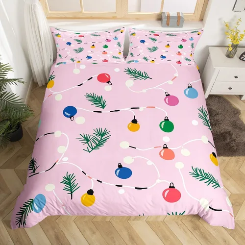 Miniatura 13 de Erosebridal Juego de funda de edredón de flores de pascua, diseño de árbol de Navidad verde, tamaño individual, colorido con luces de Navidad, juego