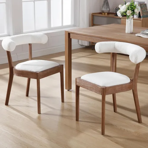 Miniatura 24 de Kmax Sillas de comedor de mediados de siglo, sillas de cocina de tela moderna con marco con acabado de nogal natural, respaldo curvado de lino, beige