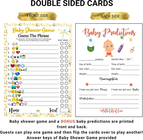 Miniatura 2 de LOTUS-A Juegos de baby shower – Divertidas tarjetas de adivinar la frase y predicciones, 30 cartulinas gruesas de 7 x 5 pulgadas, impresas