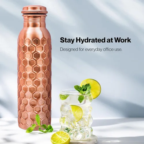 Miniatura 8 de Botella de agua de cobre extra grande de 32 onzas, botella de cobre puro para agua potable, botella ayurvédica de diamante, recipiente a prueba