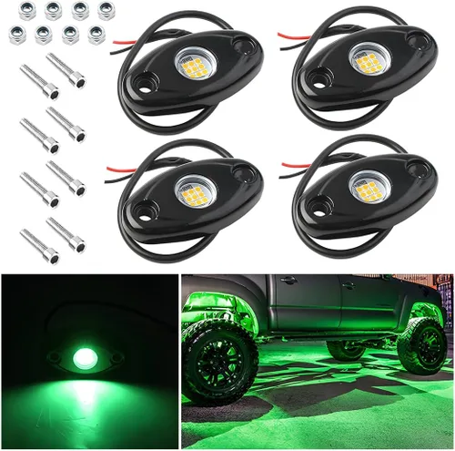 Miniatura 10 de Luces de Roca para Camiones, 4 Módulos de Luces LED de Roca, Kits de Luces de Neón de Roca Impermeables IP67 para Camioneta ATV Todoterreno SUV